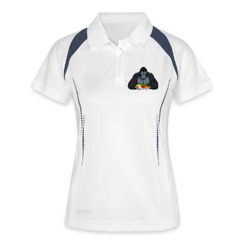 Cooler Gorilla mit Gemüseplatte Affe Motiv - Frauen Polo atmungsaktiv - Weiß/Navy - Vorne