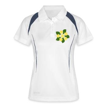 Februar Geburtstag Blüte Primeln Geburtstagsblume - Frauen Polo atmungsaktiv - Weiß/Navy - Vorne