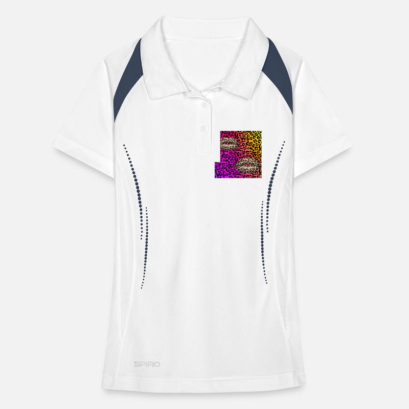 Leopard Lips on Neon Gradient Women's Polo breathable