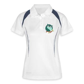Cartoon-Eule mit schicke Brille - Frauen Polo atmungsaktiv - Weiß/Navy - Vorne