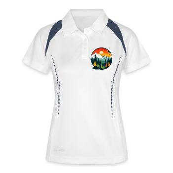 Gebirge Wald Berge Panoramablick Natur Kreismotiv - Frauen Polo atmungsaktiv - Weiß/Navy - Vorne