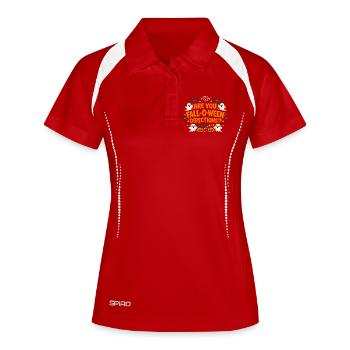 Bist du ein Herbst-O-Ween-Anleitungslehrer? Hallow - Frauen Polo atmungsaktiv - Weiß/Navy - Vorne