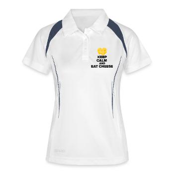RESTE CALME ET MANGE DU FROMAGE, UN CADEAU 🧀 DE JUNKIE AU FROMAGE - Polo respirant Femme - blanc/marine - Devant