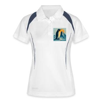 Polarstrand-Pinguin im Sonnenaufgang - Frauen Polo atmungsaktiv - Weiß/Navy - Vorne