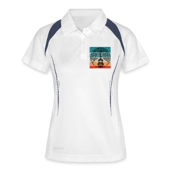 Ukulele Mandala on retro sunset - Frauen Polo atmungsaktiv - Weiß/Navy - Vorne