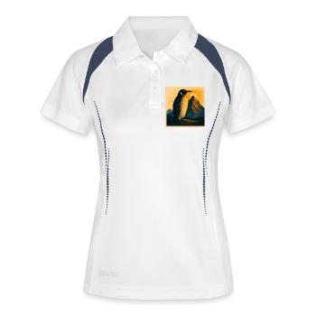 Sonnenpinguin am Bergpanorama - Frauen Polo atmungsaktiv - Weiß/Navy - Vorne