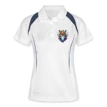Kaleidoskopisches Einhornporträt - Frauen Polo atmungsaktiv - Weiß/Navy - Vorne