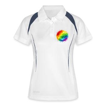 Regenbogenfarbene Farbspritzer Explosion - Frauen Polo atmungsaktiv - Weiß/Navy - Vorne