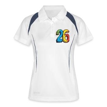 26 Zahl Bunt - Frauen Polo atmungsaktiv - Weiß/Navy - Vorne