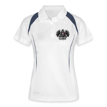 Engel auf Abwegen mit Rose "Todesengel" - Frauen Polo atmungsaktiv - Weiß/Navy - Vorne