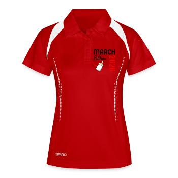 Baby März 2026 - Frauen Polo atmungsaktiv - Weiß/Navy - Vorne