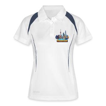 Shanghai Skyline Illustration - Frauen Polo atmungsaktiv - Weiß/Navy - Vorne