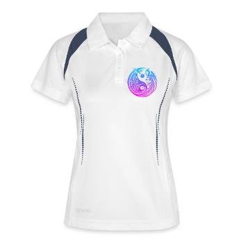 Yin Yang Drache und Phönix Neon - Frauen Polo atmungsaktiv - Weiß/Navy - Vorne