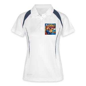 Mädchenkraft Comicheldin - Frauen Polo atmungsaktiv - Weiß/Navy - Vorne