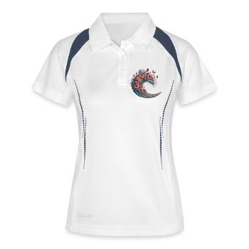 Mondwelle mit Tropenblüten - Frauen Polo atmungsaktiv - Weiß/Navy - Vorne