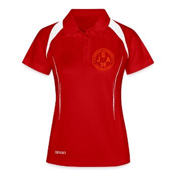 JGA 2026 Junggesellenabschied Der Bräutigam  - Frauen Polo atmungsaktiv - Weiß/Navy - Vorne