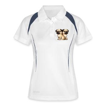 Süßer Mops Cartoon Freunde Freundschaft Zwillinge - Frauen Polo atmungsaktiv - Weiß/Navy - Vorne