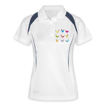 Fans de poulet - Coq - Coq - Poussin - Œuf - Bio - Polo respirant Femme - blanc/marine - Devant