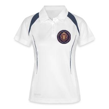 Löwe im Sternzeichen Kreis - Frauen Polo atmungsaktiv - Weiß/Navy - Vorne