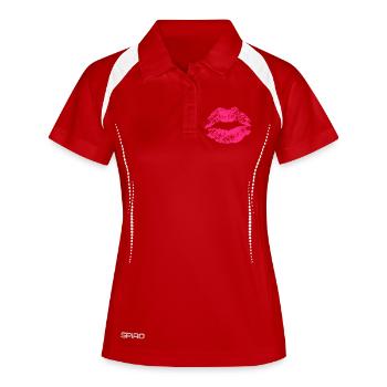 Kussmund Lippenstift Lippenabdruck Abdruck Lippen - Frauen Polo atmungsaktiv - Weiß/Navy - Vorne