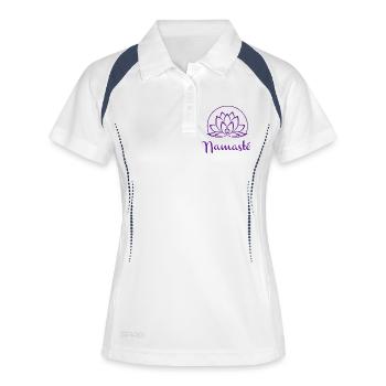 Violetter Lotus Namaste-Emblem - Frauen Polo atmungsaktiv - Weiß/Navy - Vorne