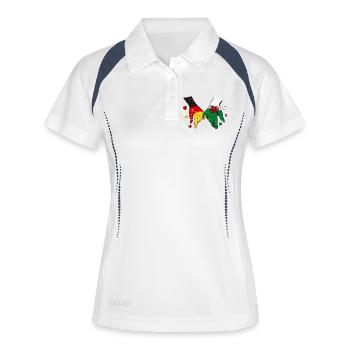 Deutschland_Wales_Flagge_Haendehalten_used - Frauen Polo atmungsaktiv - Weiß/Navy - Vorne