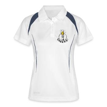 JGA: Bier-Cheers!-Illustration - Frauen Polo atmungsaktiv - Weiß/Navy - Vorne