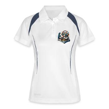 Katzen-DJ mit Kopfhörern und Plattenspieler - Frauen Polo atmungsaktiv - Weiß/Navy - Vorne