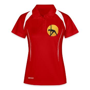 Minimalistisches Yoga Dreieck Silhouette - Frauen Polo atmungsaktiv - Weiß/Navy - Vorne