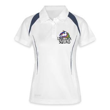 Regenbogen-Einhorn-Porträt - Frauen Polo atmungsaktiv - Weiß/Navy - Vorne