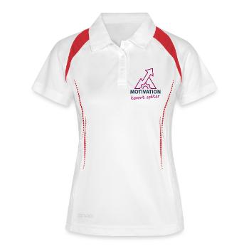 Motivation - kommt später - Frauen Polo atmungsaktiv - Weiß/Navy - Vorne
