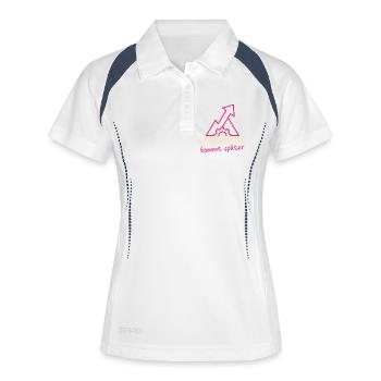 Motivation - kommt später - Frauen Polo atmungsaktiv - Weiß/Navy - Vorne