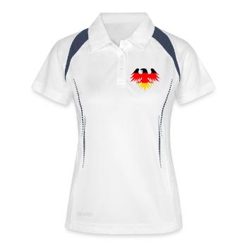 Adler im Rot Gelb Flaggenstil - Frauen Polo atmungsaktiv - Weiß/Navy - Vorne