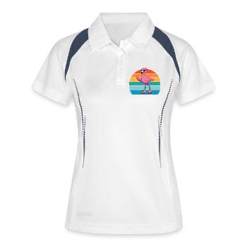 Exotischer Retro Rosa Flamingo Mit Sonnenbrille - Frauen Polo atmungsaktiv - Weiß/Navy - Vorne