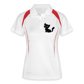 Süße Katze Cartoon Silhouette Minimalistisch Fröhl - Frauen Polo atmungsaktiv - Weiß/Navy - Vorne