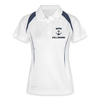 Moin Pellworm – Maritimes Anker-Design - Frauen Polo atmungsaktiv - Weiß/Navy - Vorne