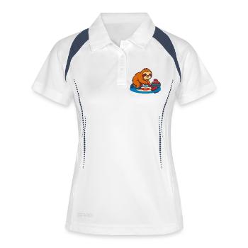 Paresseux curling sur balai - Polo respirant Femme - blanc/marine - Devant