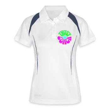 Tennis Trainer Shirt, Trust the Coach hoodie - Frauen Polo atmungsaktiv - Weiß/Navy - Vorne