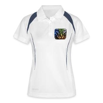 Regenbogenkatze Blick - Frauen Polo atmungsaktiv - Weiß/Navy - Vorne