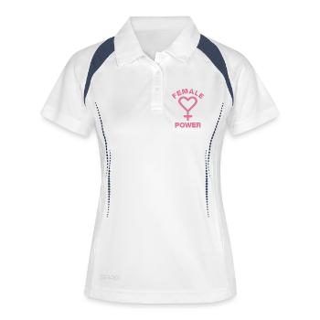 GIRL POWER – HEART OF STRENGTH! ♀ GIRLS SISTERS - Frauen Polo atmungsaktiv - Weiß/Navy - Vorne