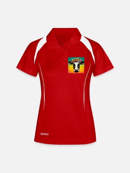Kuh - Frauen Polo atmungsaktiv - Weiß/Navy