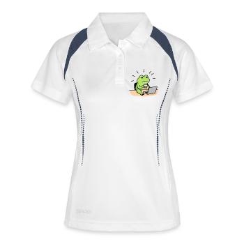 Froschkaffee und Laptop - Frauen Polo atmungsaktiv - Weiß/Navy - Vorne