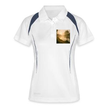 Morgengold am Flusspfad - Frauen Polo atmungsaktiv - Weiß/Navy - Vorne