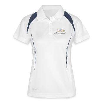 Blumen-Bonus Moma-Geschenk Mama-Bonus-Muttertagsgeschenk - Frauen Polo atmungsaktiv - Weiß/Navy - Vorne