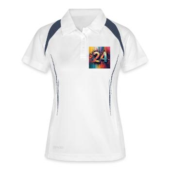 Farbenfrohe Abstraktion 24 - Frauen Polo atmungsaktiv - Weiß/Navy - Vorne