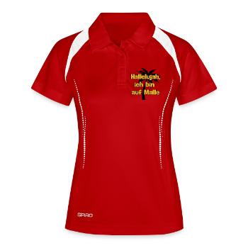 HALLELUJAH, ICH BIN AUF MALLE! PARTY, URLAUB, JGA - Frauen Polo atmungsaktiv - Weiß/Navy - Vorne
