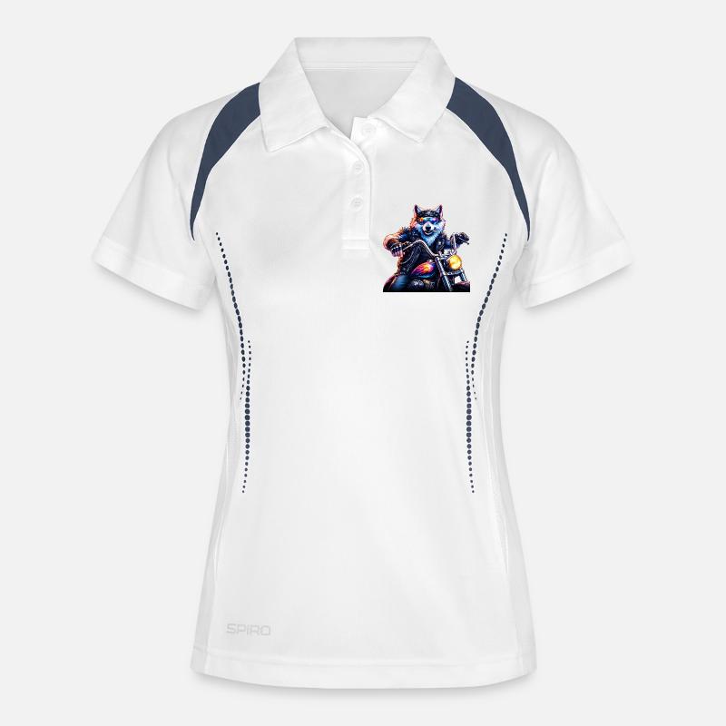 Neon Biker Wolf Motorcycle Animal - Women's Polo breathable - white/navy
