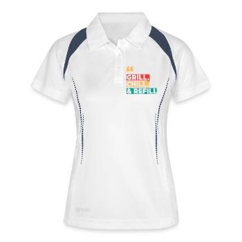 Grillen, Kühlen und Nachfüllen - Frauen Polo atmungsaktiv - Weiß/Navy - Vorne