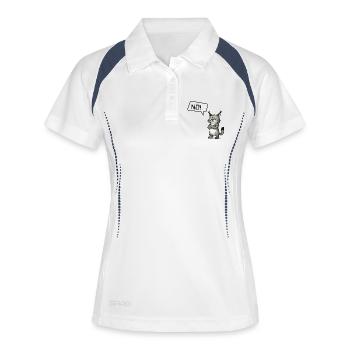 Nö! Luchs – Sturer Pinselohr sagt Nein - Frauen Polo atmungsaktiv - Weiß/Navy - Vorne