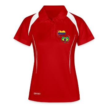 Venezolanische brasilianische Herzflaggen - Frauen Polo atmungsaktiv - Weiß/Navy - Vorne